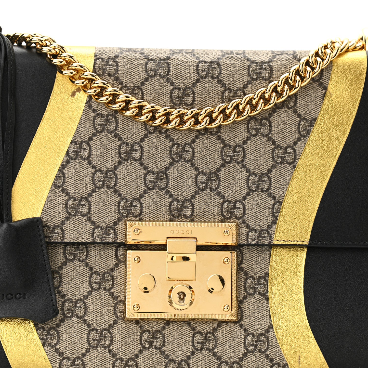 Gucci Calfskin GG Supreme Monogram Medium Padlock Shoulder Bag Black Gold 8 of 12