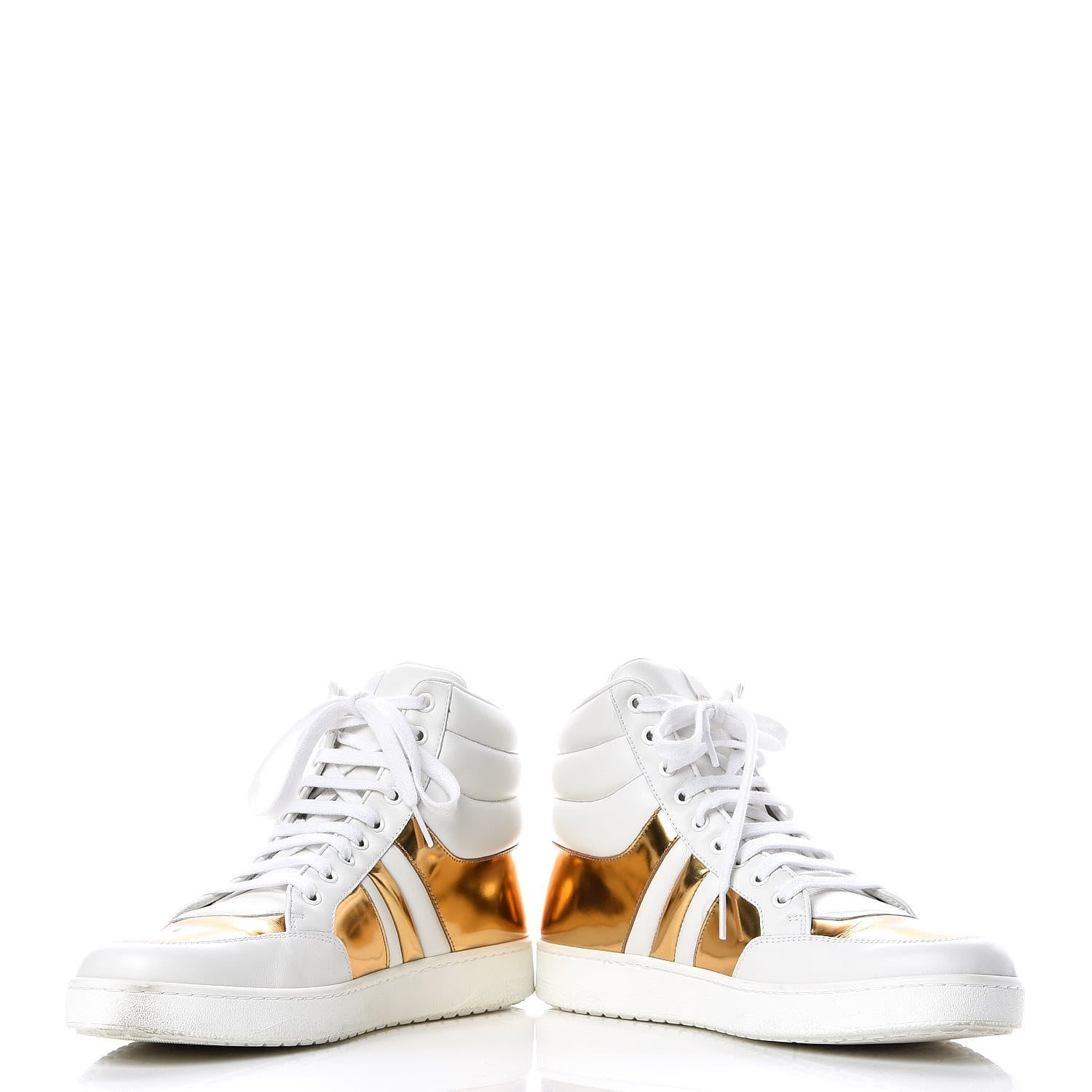 Gucci Calfskin Miro Soft Mens Glow Light High Top Sneakers 8.5 White Gold 5 of 16