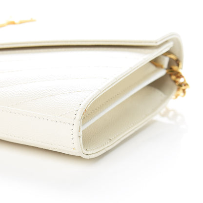 Saint Laurent Grain De Poudre Matelasse Chevron Monogram Chain Wallet Porcellana 6 of 10