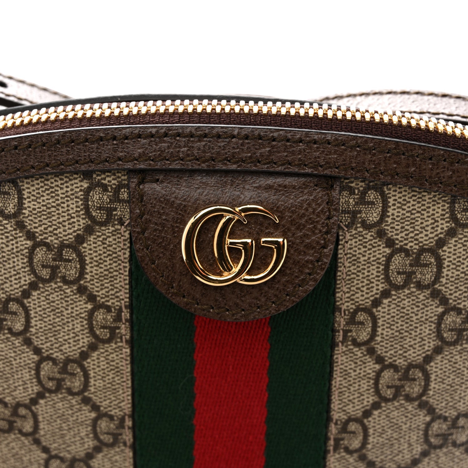 Gucci GG Supreme Monogram Textured Dollar Calfskin Web Small Ophidia Dome Shoulder Bag Beige Ebony New Acero Brown 11 of 12