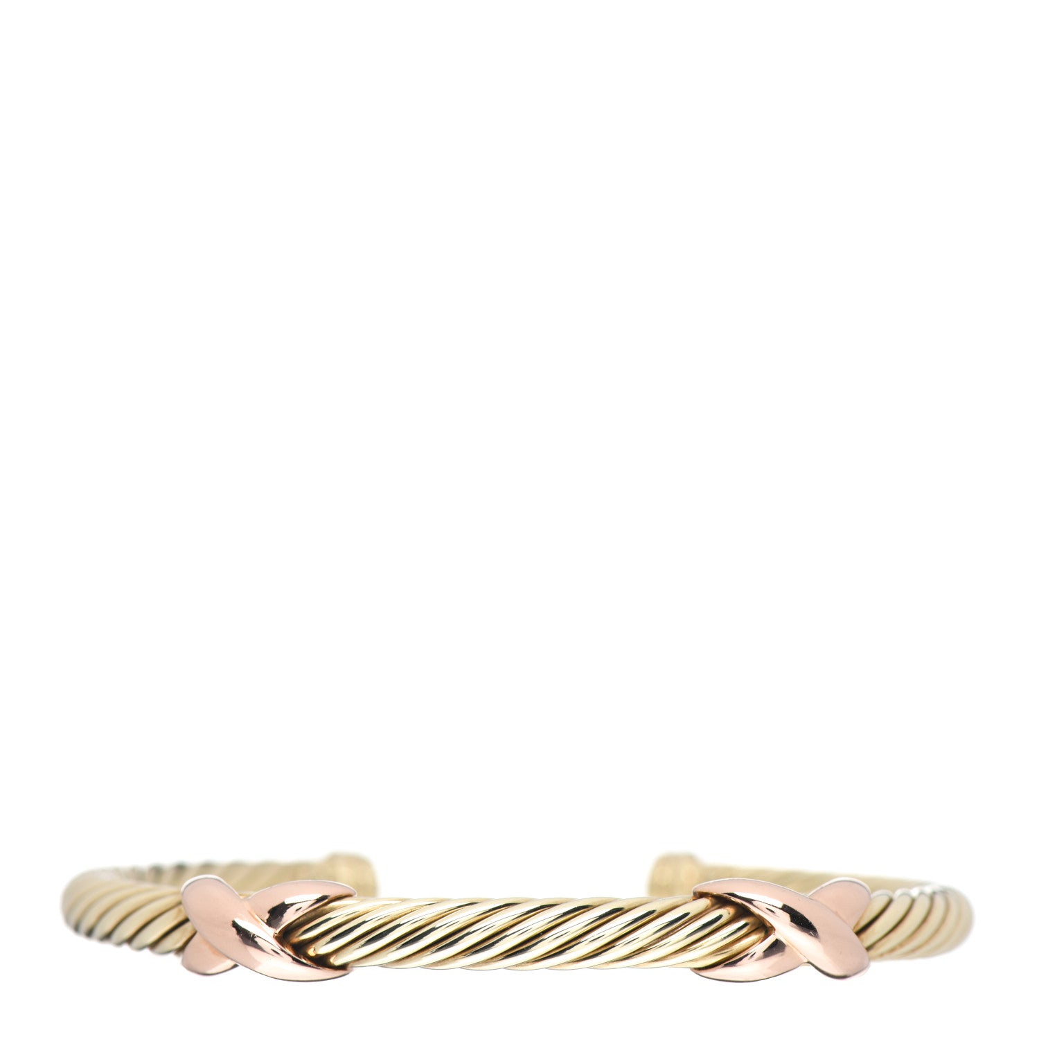 David Yurman 14K Yellow Rose Gold 5mm Double X Cable Cuff Bracelet 1 of 4