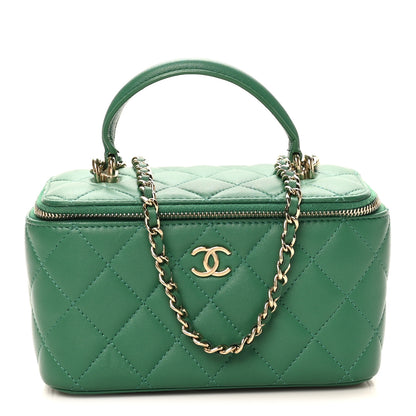 Chanel Lambskin Quilted Small Top Handle Vanity Case With Chain Green 9 of 11