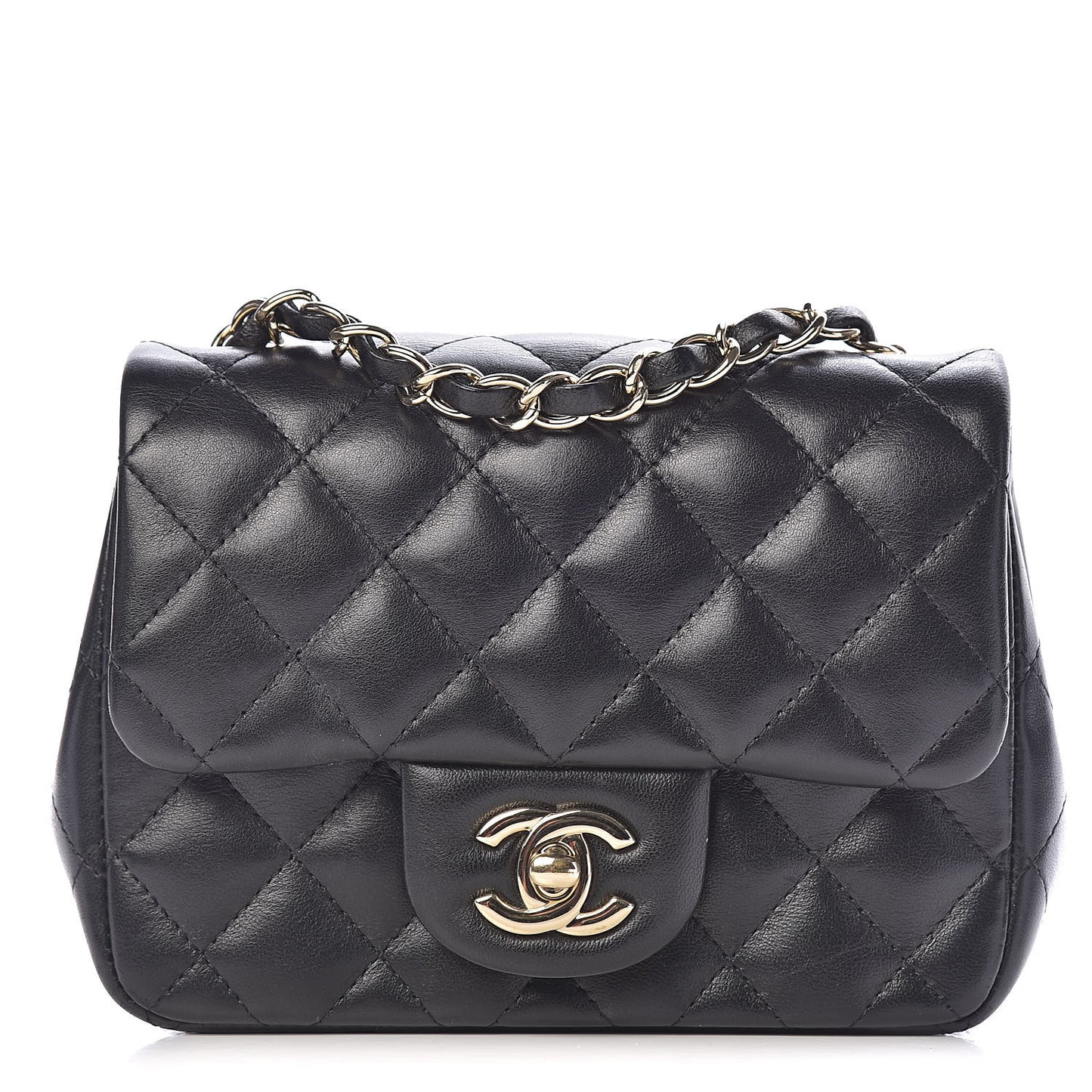 Lambskin Quilted Mini Square Flap Black
