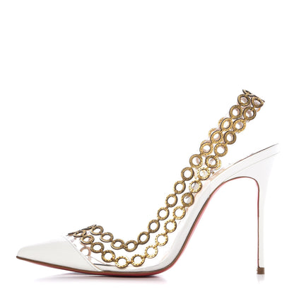 Christian Louboutin Patent PVC Malaika Half Dorsay 100 Pumps 38.5 White Gold 1 of 10