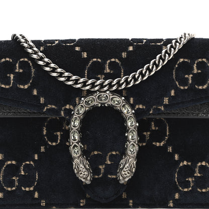 Gucci Velvet GG Monogram Super Mini Dionysus Shoulder Bag Blue Beige Black 7 of 9