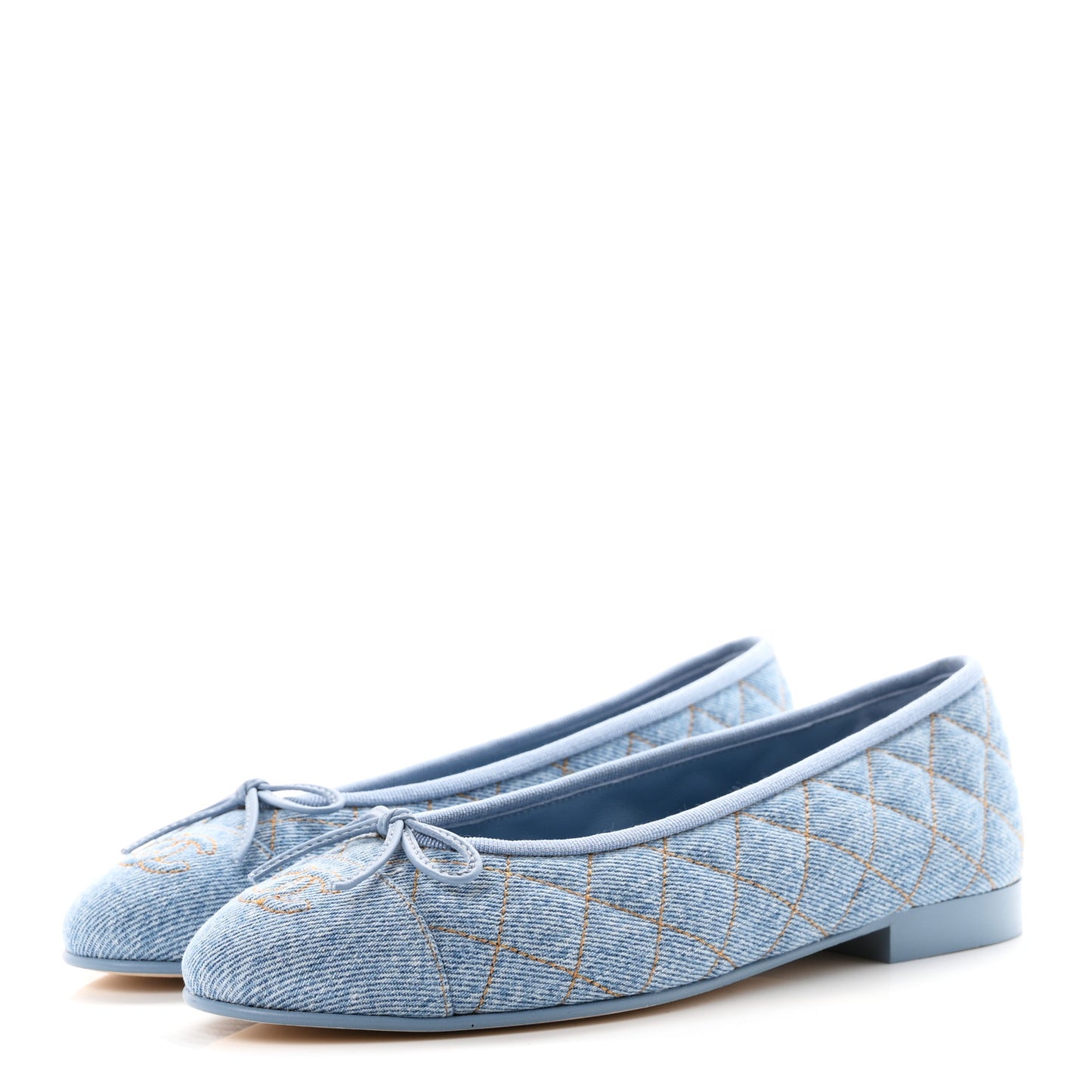 Denim Quilted CC Cap Toe Ballerina Flats 38 Light Blue