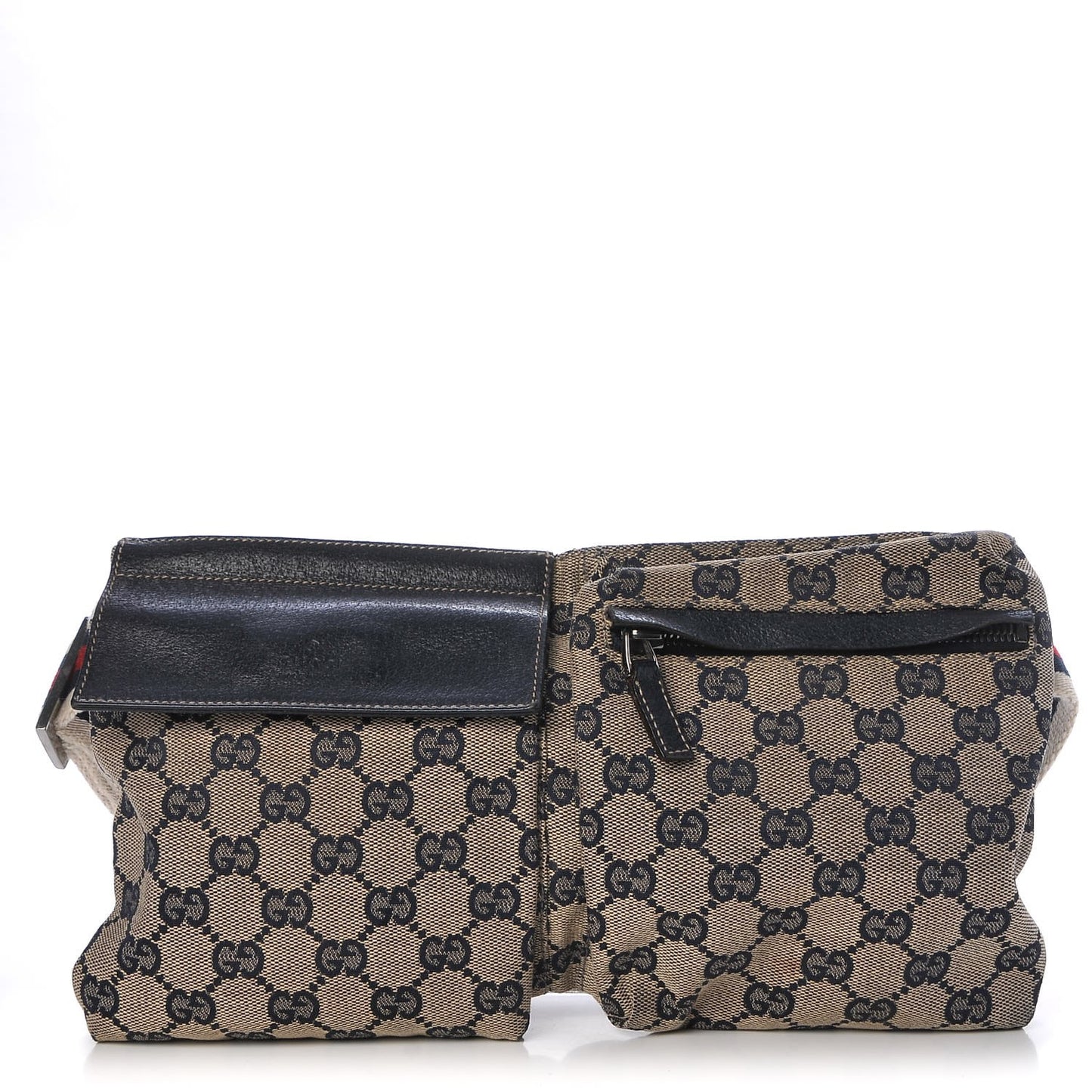 GG Monogram Web Double Pocket Belt Bag Navy