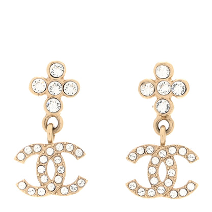 Chanel Crystal CC Cross Drop Earrings Gold 1 of 5