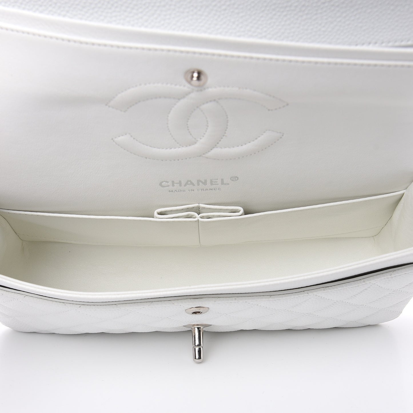 Caviar Quilted Medium Double Flap White