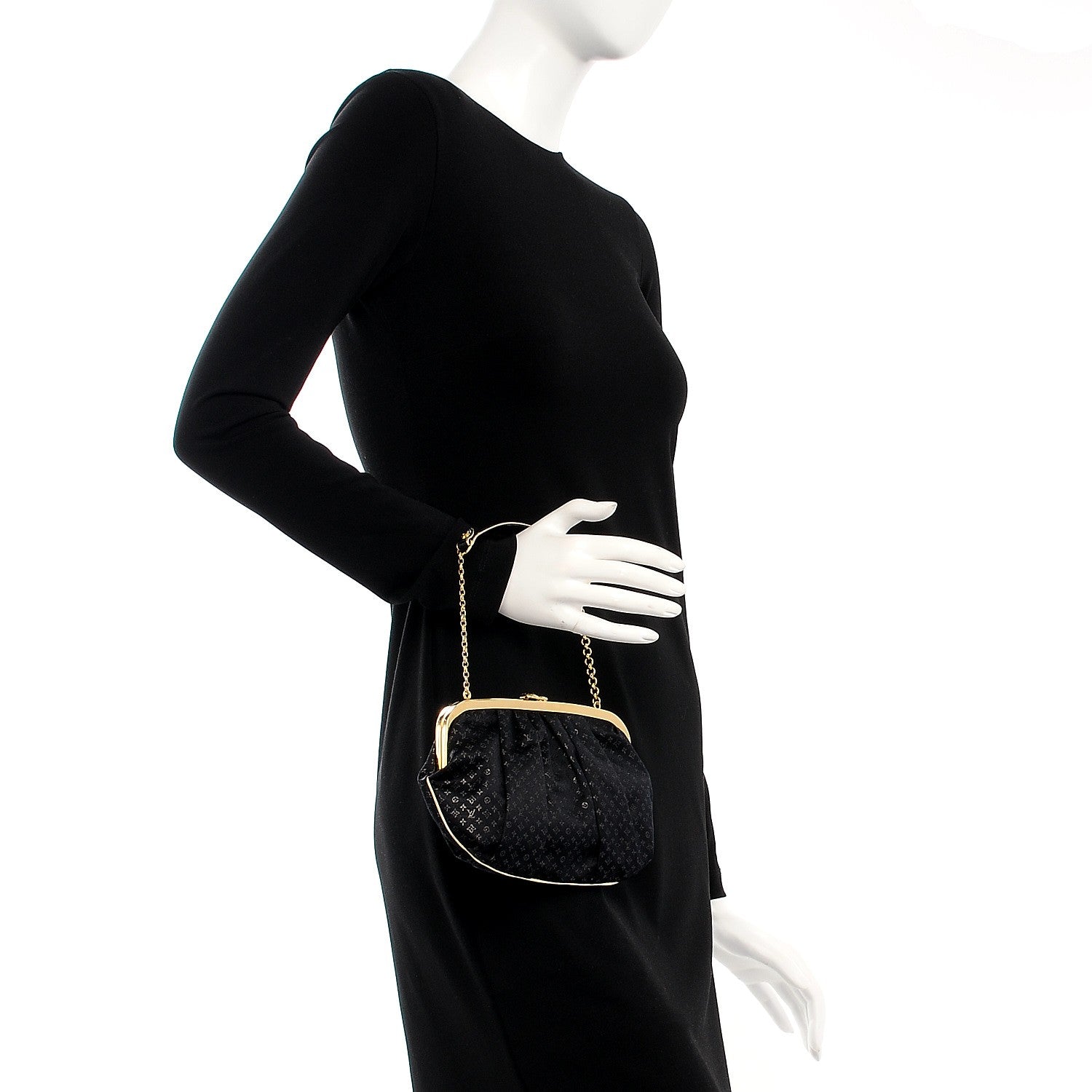 Louis Vuitton Satin Monogram Aumoniere Clutch Black 2 of 8