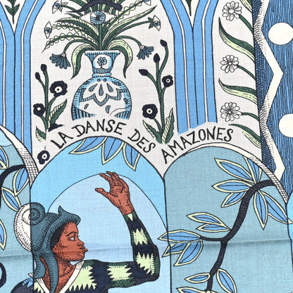 Hermes Cashmere Silk La Danse Des Amazones Shawl 140 Bleu Gris Vert 2 of 7