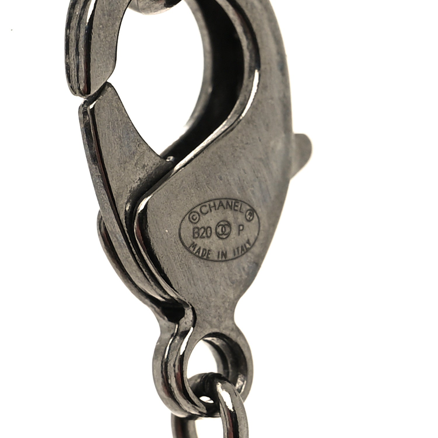 Chanel Metal Crystal Ruthenium Dog Tag Charm Necklace Silver 5 of 5