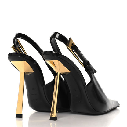 Saint Laurent Glazed Calfskin Lee Slingback Pumps 38 Black 5 of 9