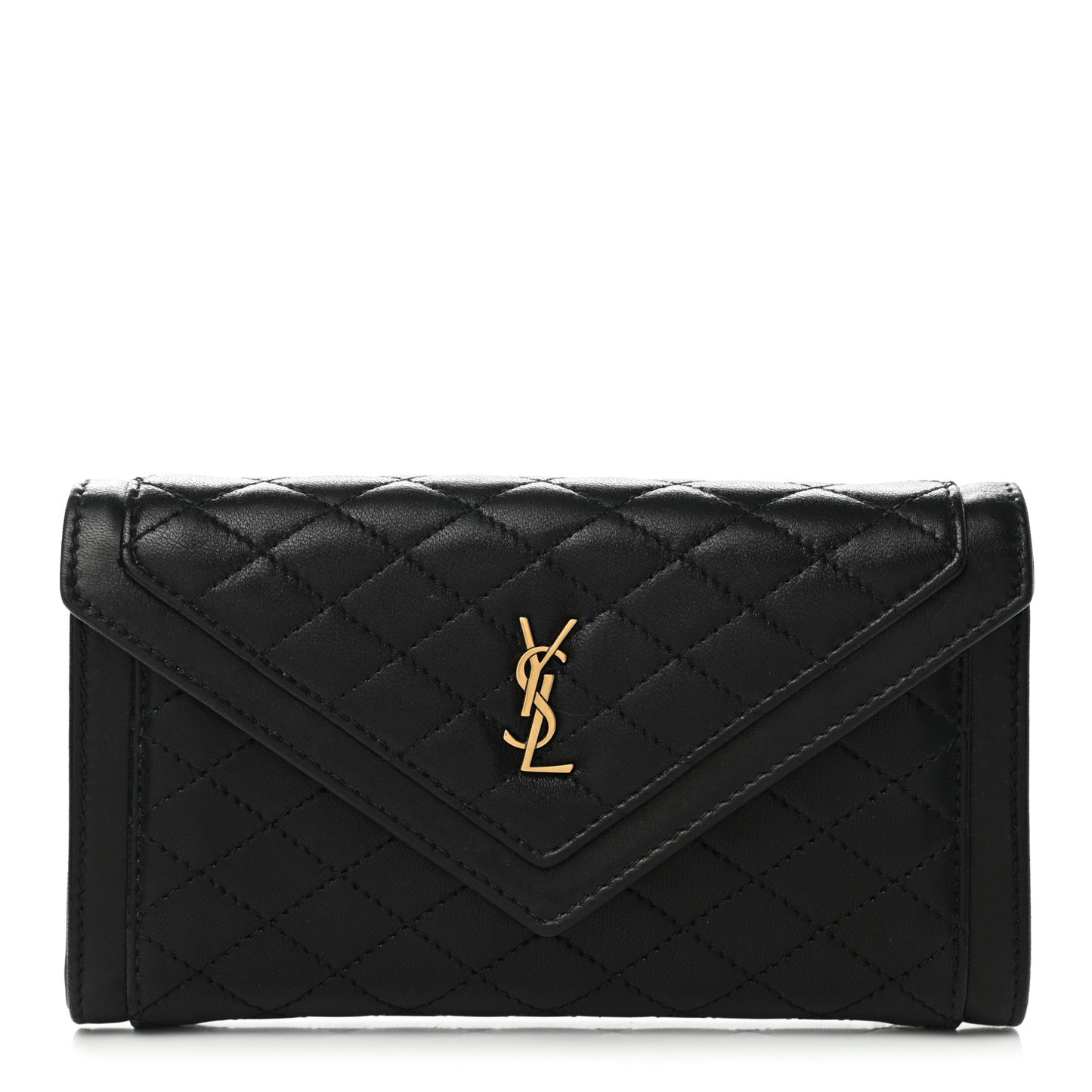 Lambskin Quilted Monogram Large Gabbie Flap Wallet Black