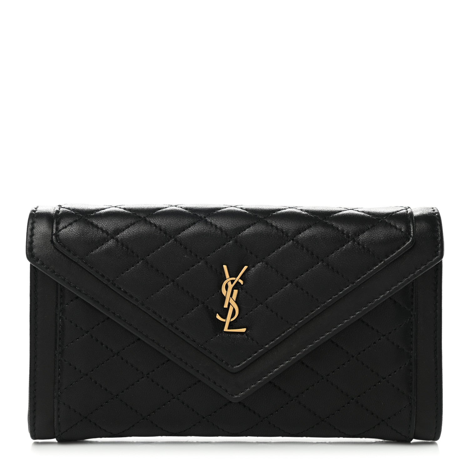 Saint Laurent Lambskin Quilted Monogram Large Gabbie Flap Wallet Black 1 of 7