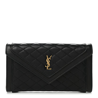 Saint Laurent Lambskin Quilted Monogram Large Gabbie Flap Wallet Black 1 of 7