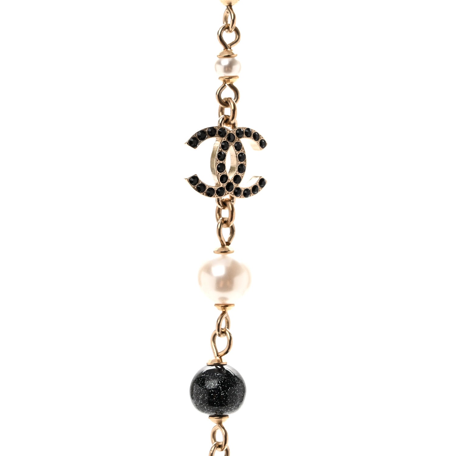 Chanel Pearl Bead Crystal CC Long Necklace Black Gold 4 of 6