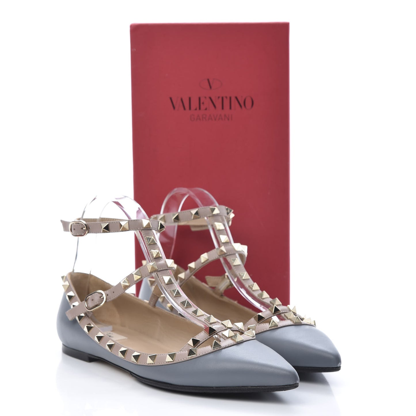 Nappa Rockstud Cage Ballerina Flats 41 Stone Poudre