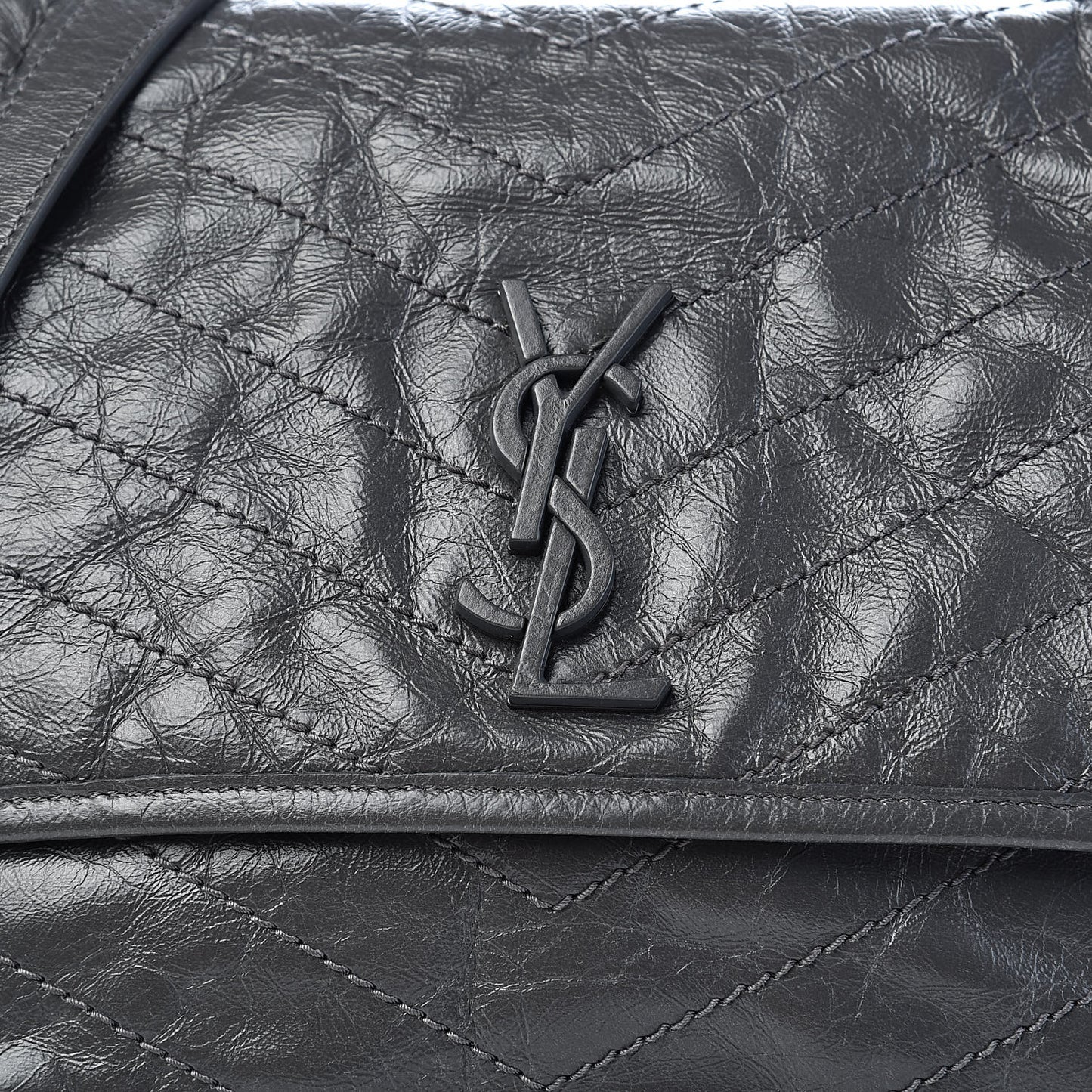 Crinkled Calfskin Matelasse Monogram Medium Niki Chain Satchel Fog