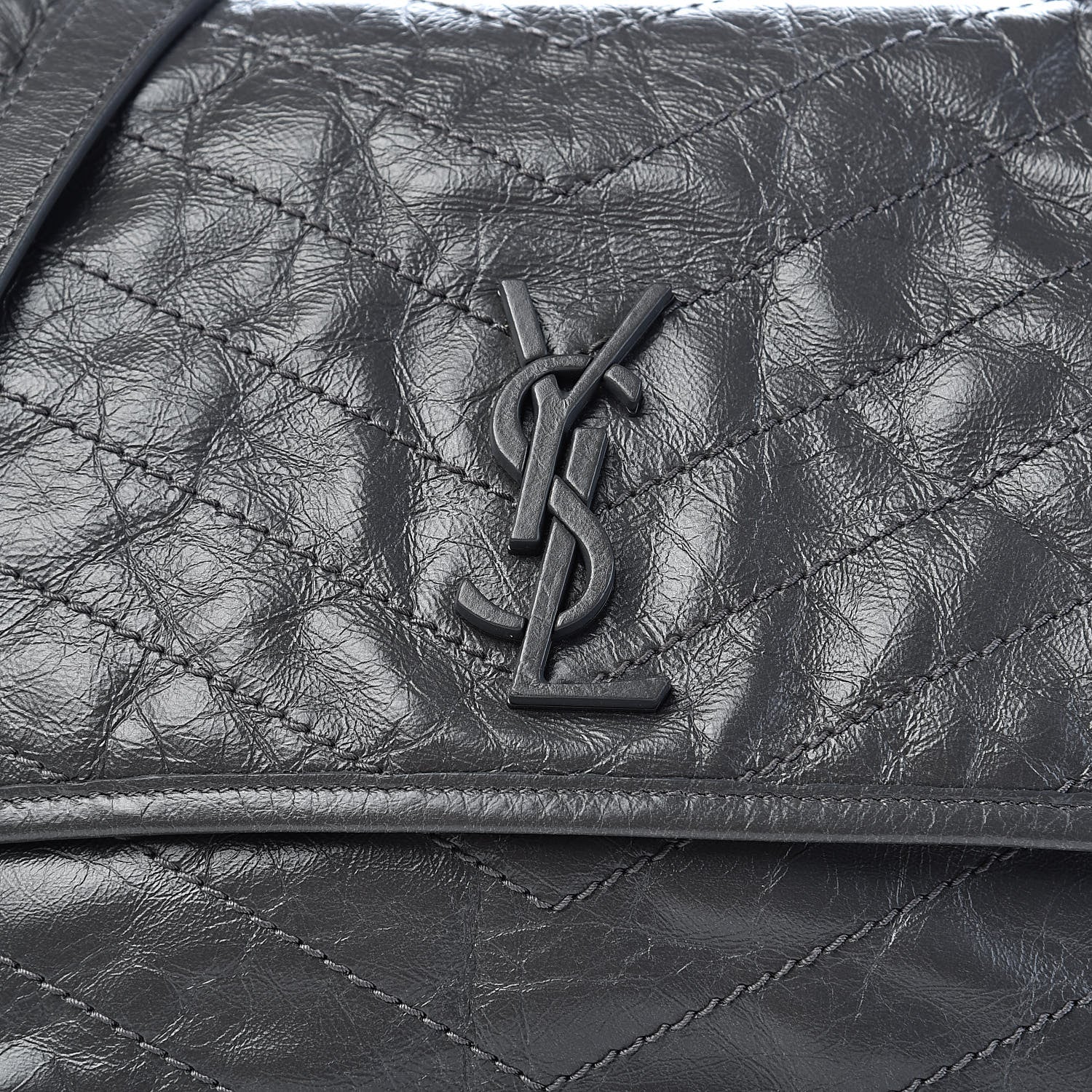 Saint Laurent Crinkled Calfskin Matelasse Monogram Medium Niki Chain Satchel Fog 11 of 12