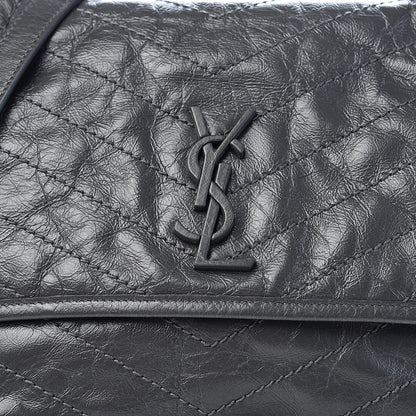 Saint Laurent Crinkled Calfskin Matelasse Monogram Medium Niki Chain Satchel Fog 11 of 12
