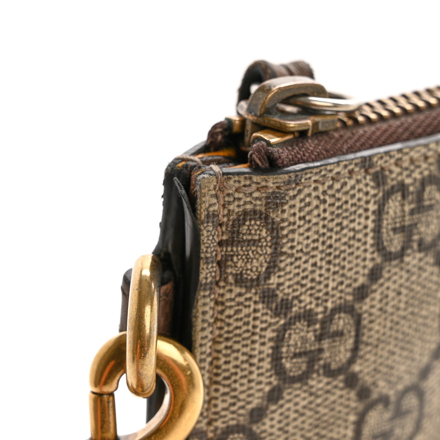 GG Supreme Monogram Neo Vintage Zip Wristlet Pouch Beige New Acero Crop