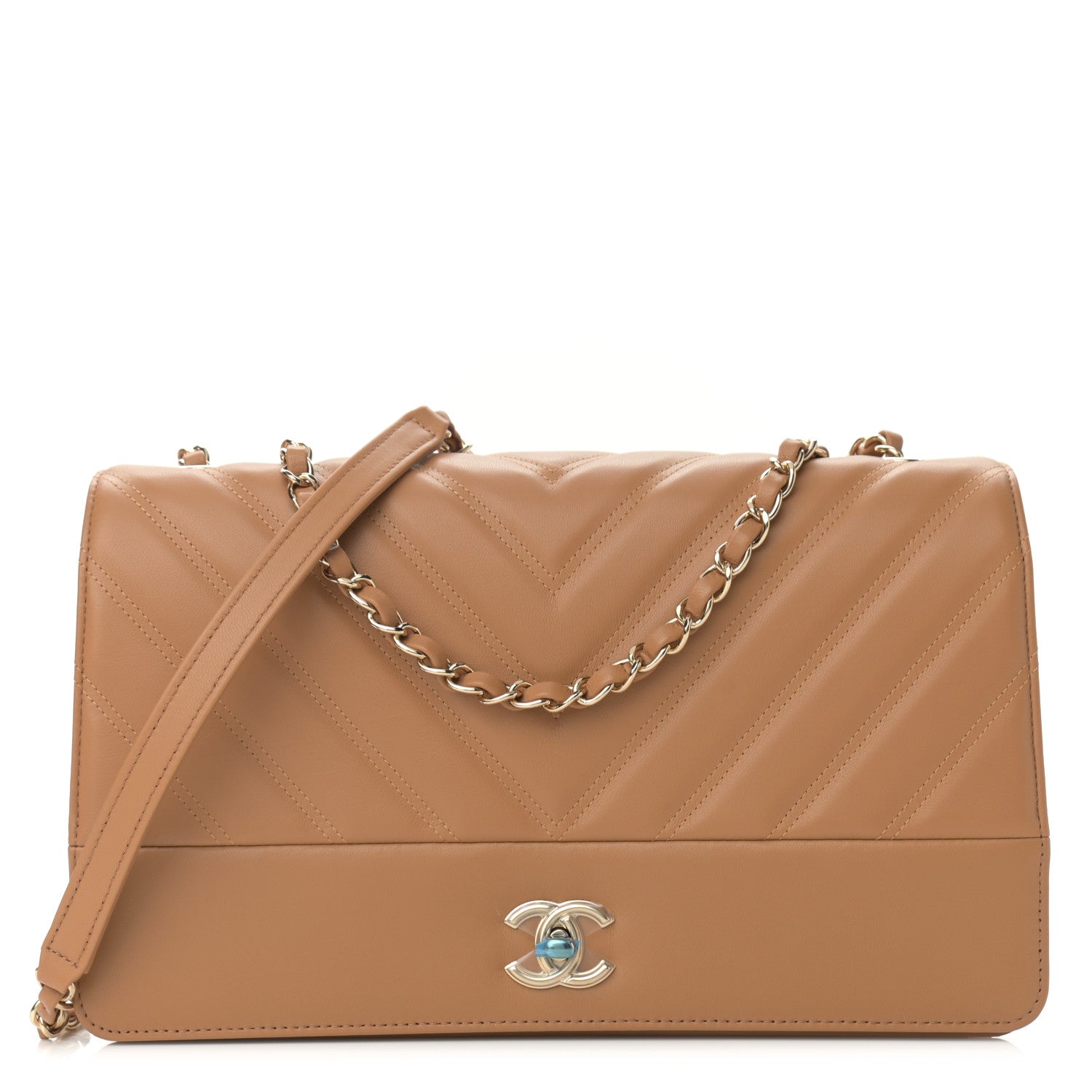 Chanel Lambskin Chevron Quilted Flap Camel 1 of 11