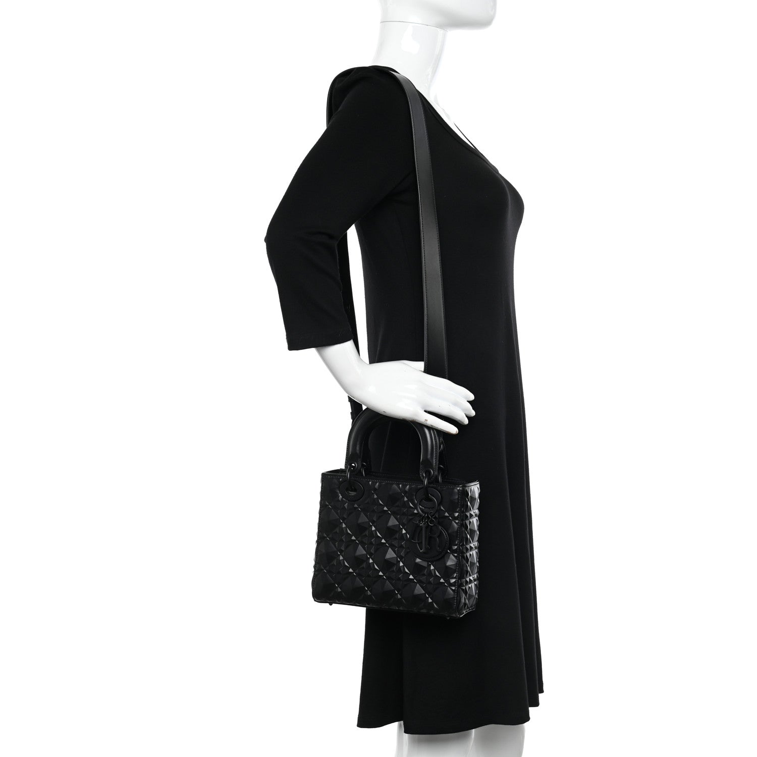 Christian Dior Calfskin Cannage Diamond Small My ABCDior Lady Dior Black 2 of 11