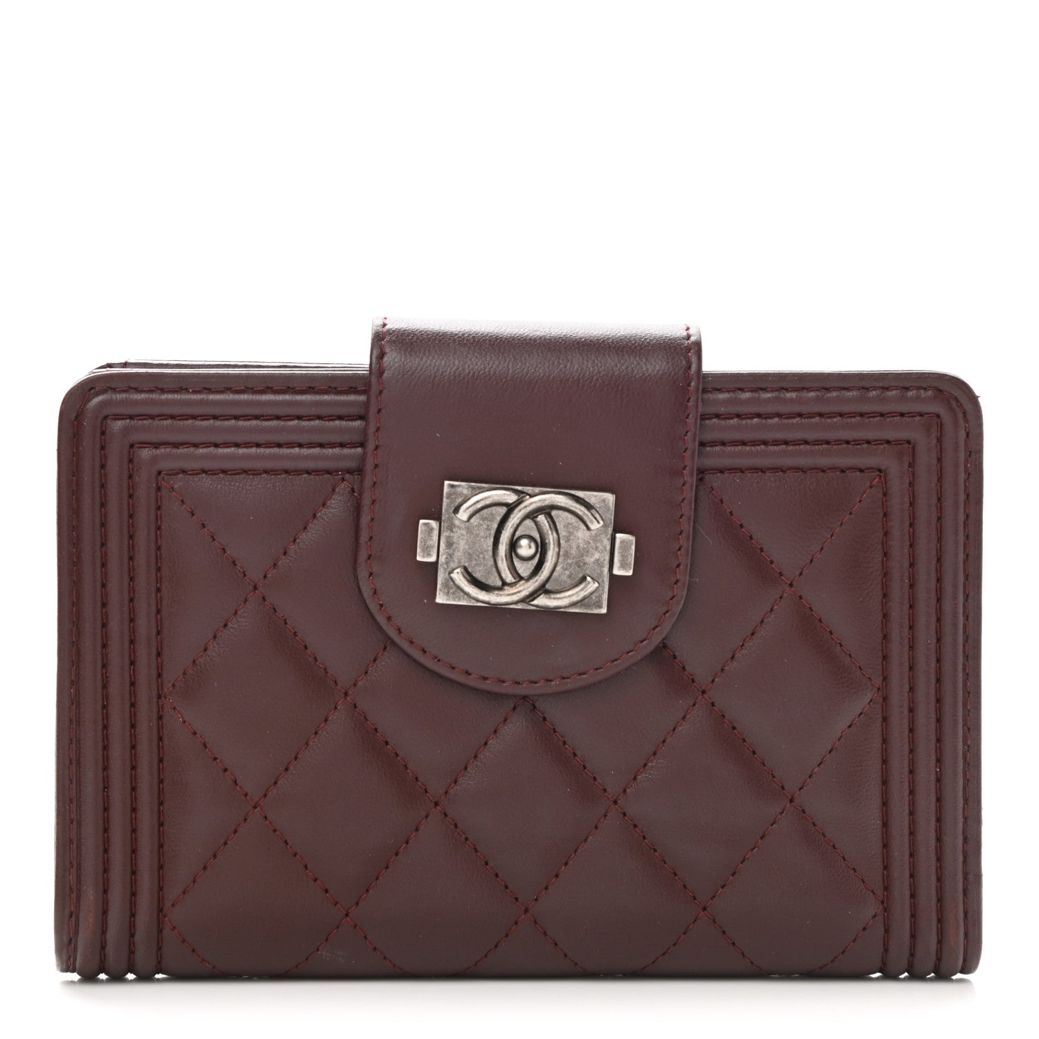 Chanel Lambskin Quilted Boy Zipped Pocket Wallet Burgundy 1 of 8