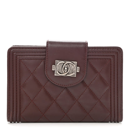 Chanel Lambskin Quilted Boy Zipped Pocket Wallet Burgundy 1 of 8
