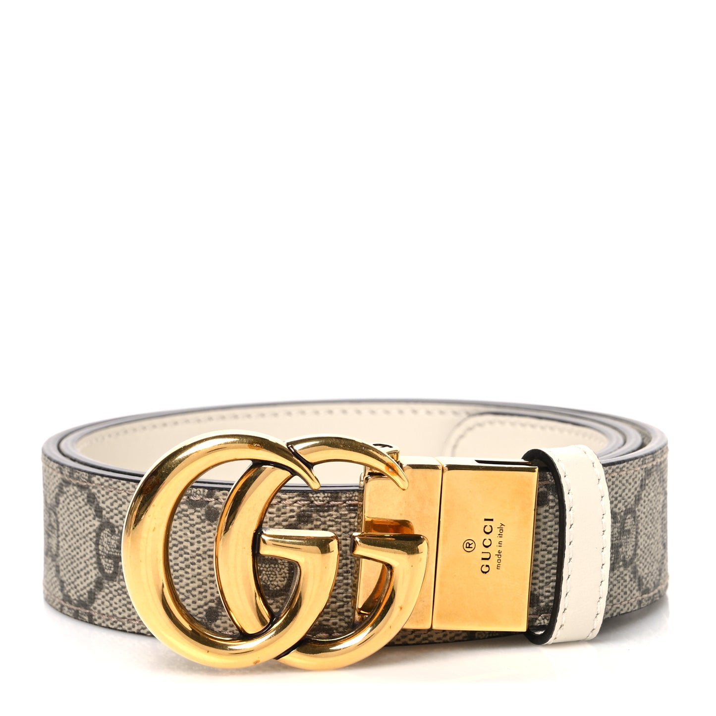 GG Supreme Monogram Plutone Calfskin Double G Reversible 30mm Belt 75 30 Beige Ebony Mystic White