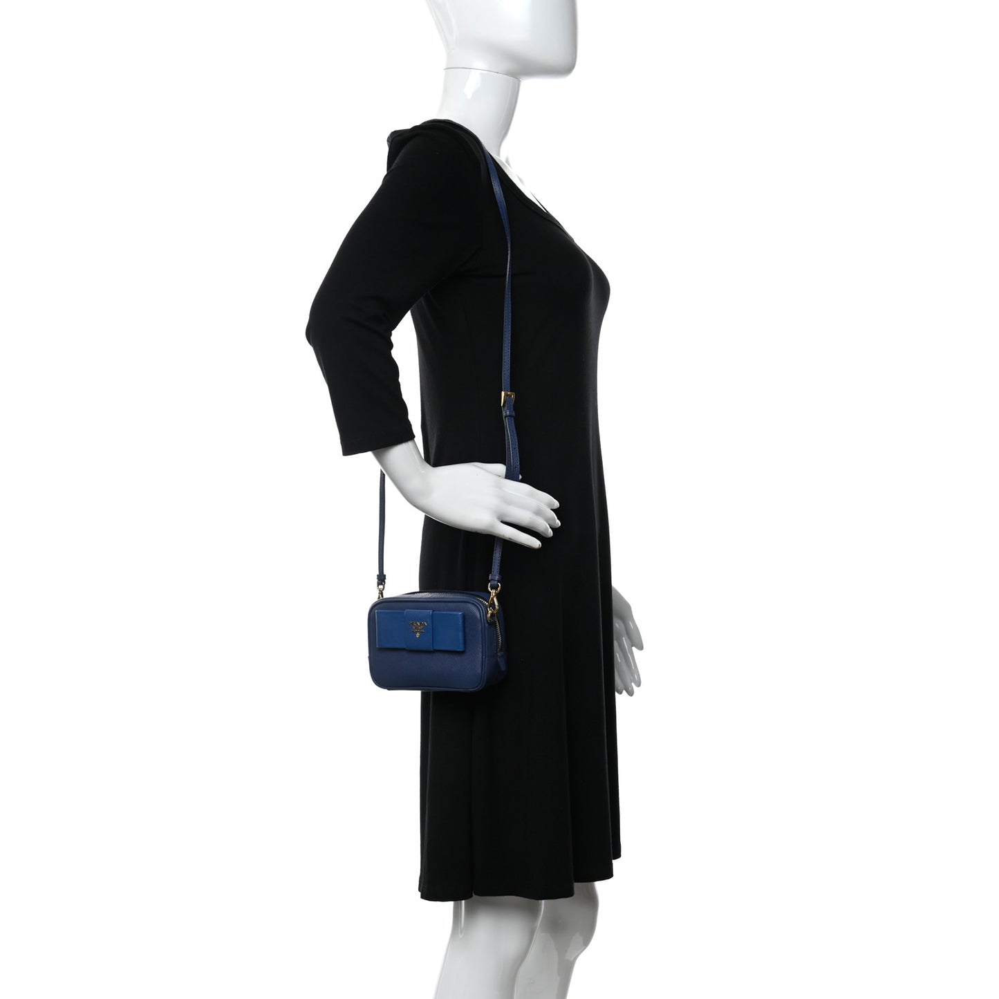 Saffiano Fiocco Bow Camera Crossbody Bag Bluette