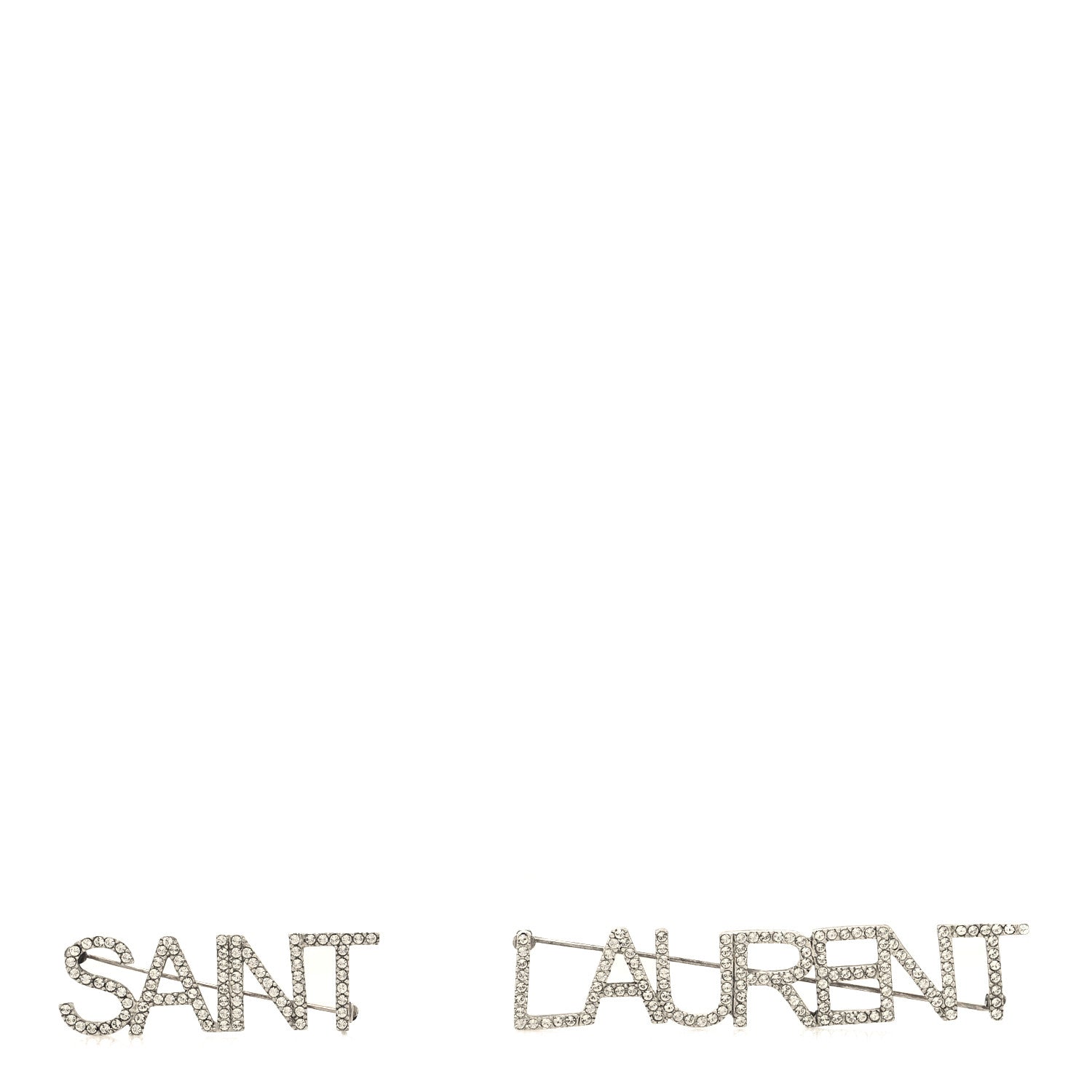 Saint Laurent Brass Crystal Logo Brooch Set Silver 1 of 3