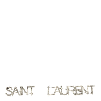 Saint Laurent Brass Crystal Logo Brooch Set Silver 1 of 3