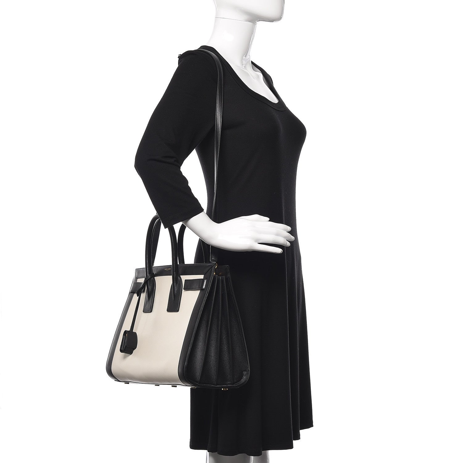 Saint Laurent Calfskin Bicolor Small Sac De Jour White Black 2 of 8