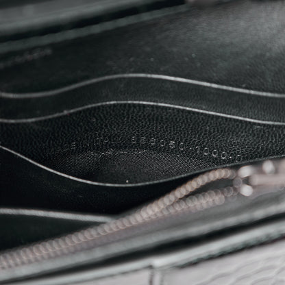 Balenciaga Shiny Calfskin Monochrome Crocodile Embossed Hourglass Wallet On Chain Black 7 of 11