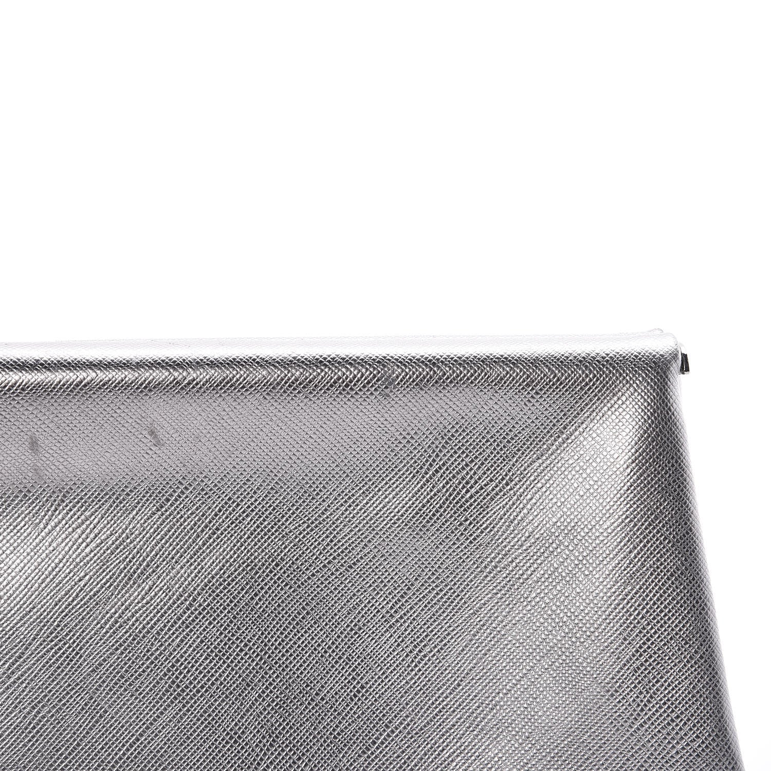 Prada Metallic Saffiano Lux East West Frame Clutch Cromo 12 of 17