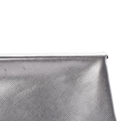 Prada Metallic Saffiano Lux East West Frame Clutch Cromo 12 of 17