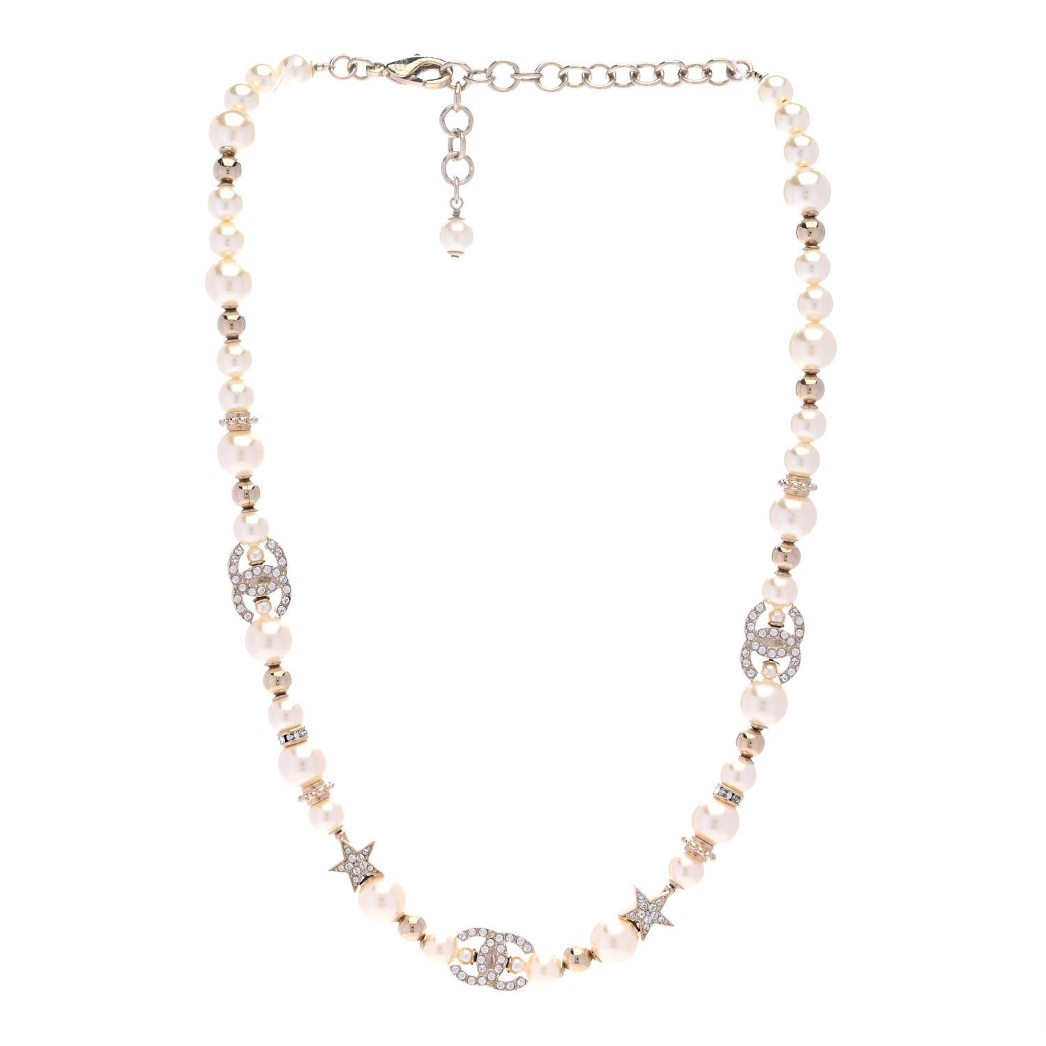 Chanel Metal Crystal Pearl CC Star Short Necklace Gold 4 of 6