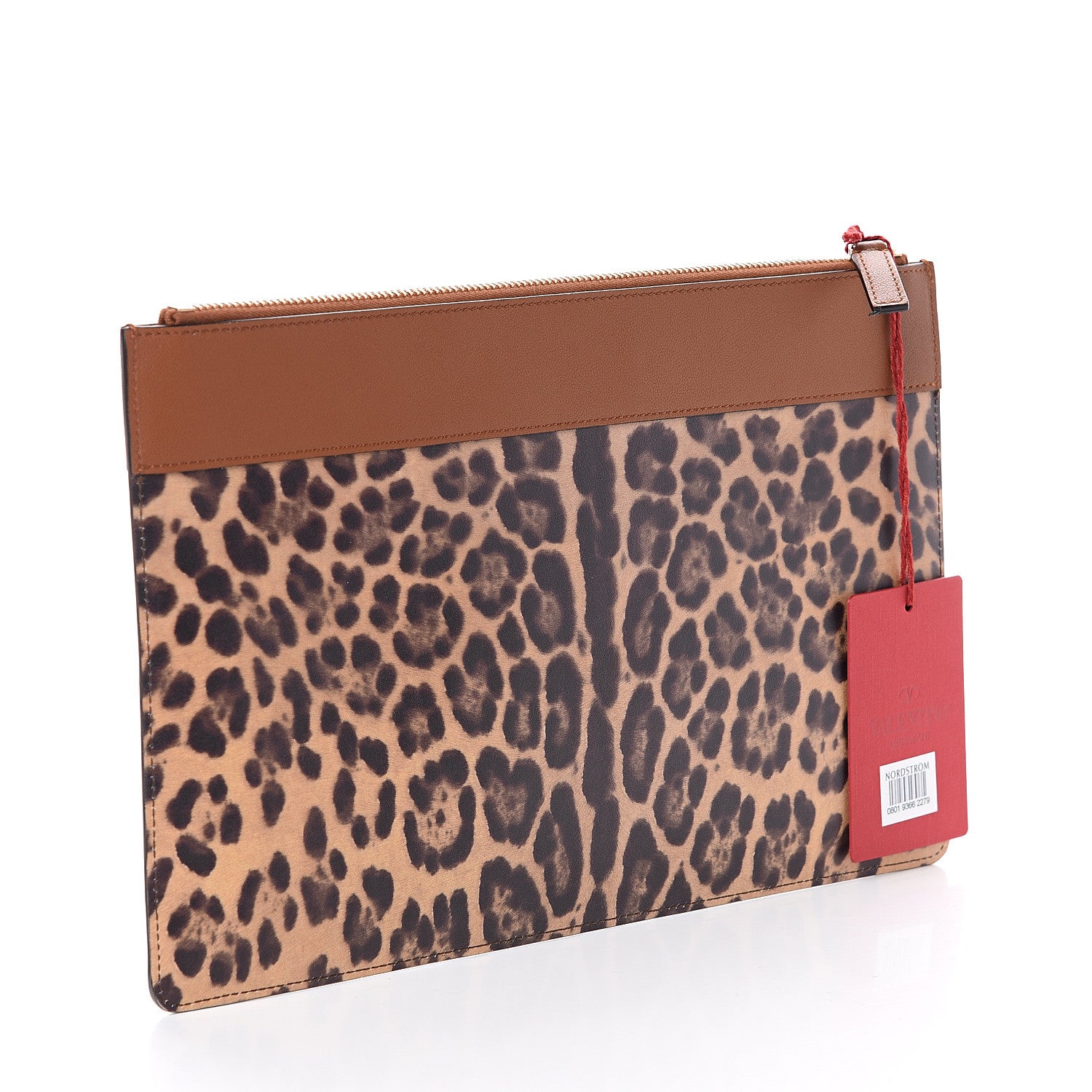 Valentino Garavani Calfskin Leopard Print Large Pouch Tan 2 of 6
