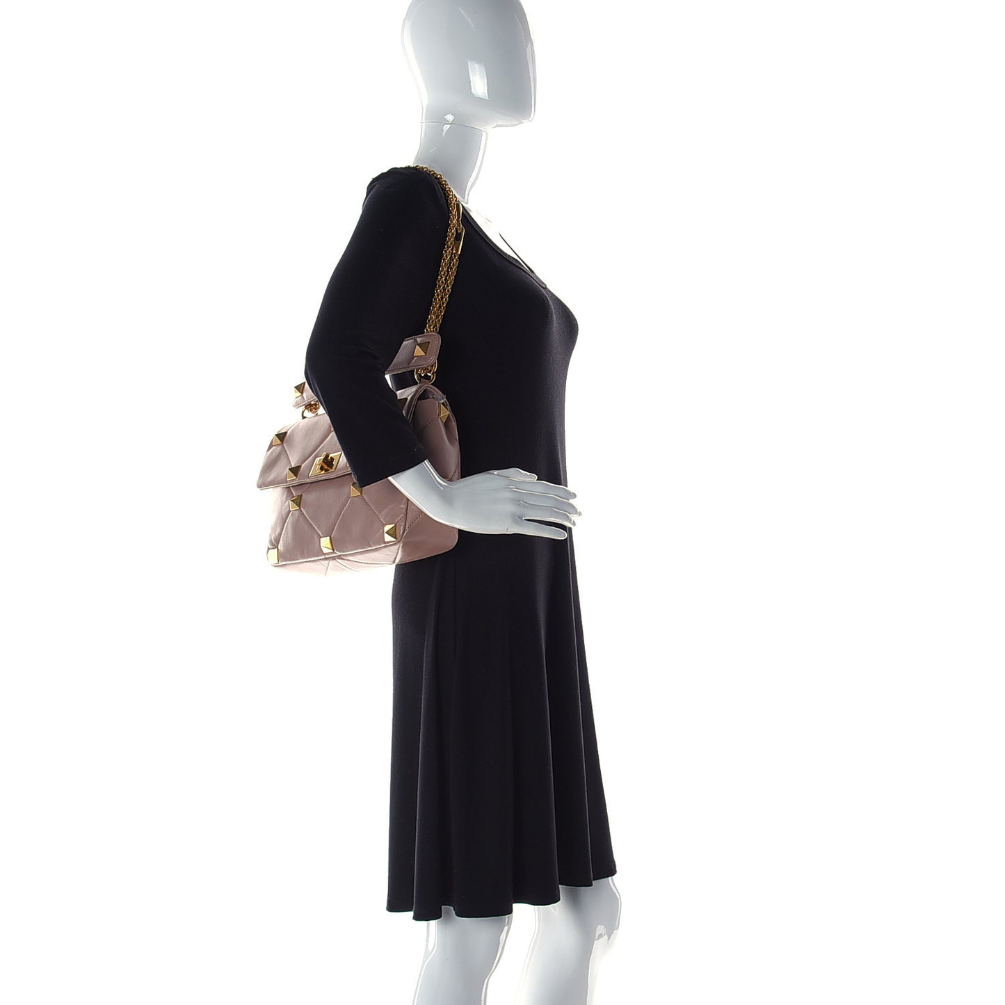 Nappa Large Roman Stud Shoulder Bag Rose Cannelle