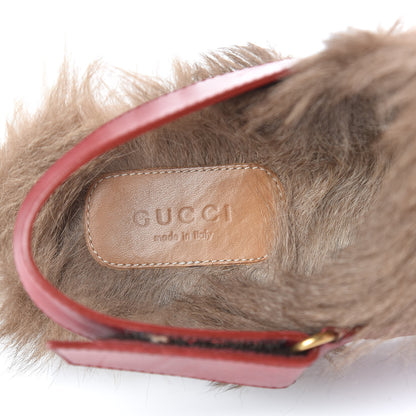 Gucci Calfskin Fur Horsebit Amstel Slingback Clogs 40 Rosso Naturale 9 of 13