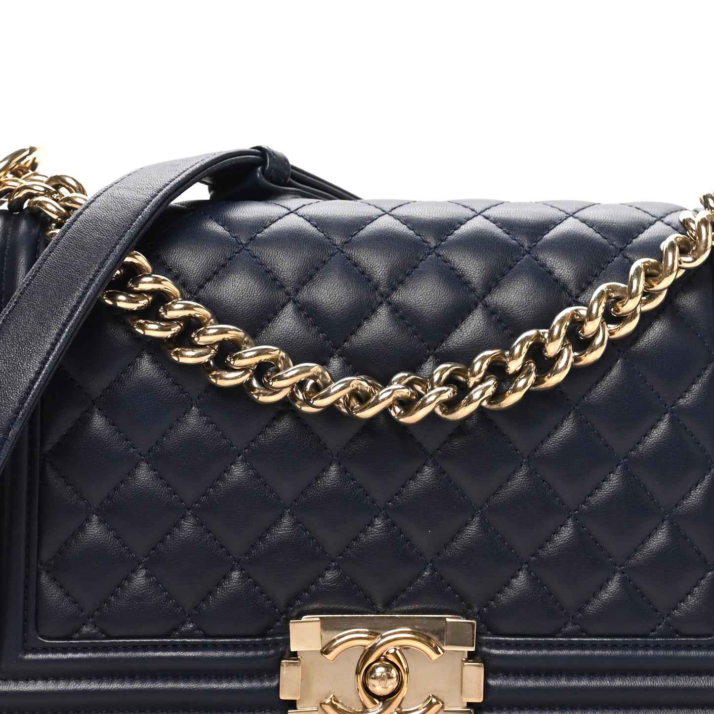 Lambskin Quilted Medium Boy Flap  Dark Navy