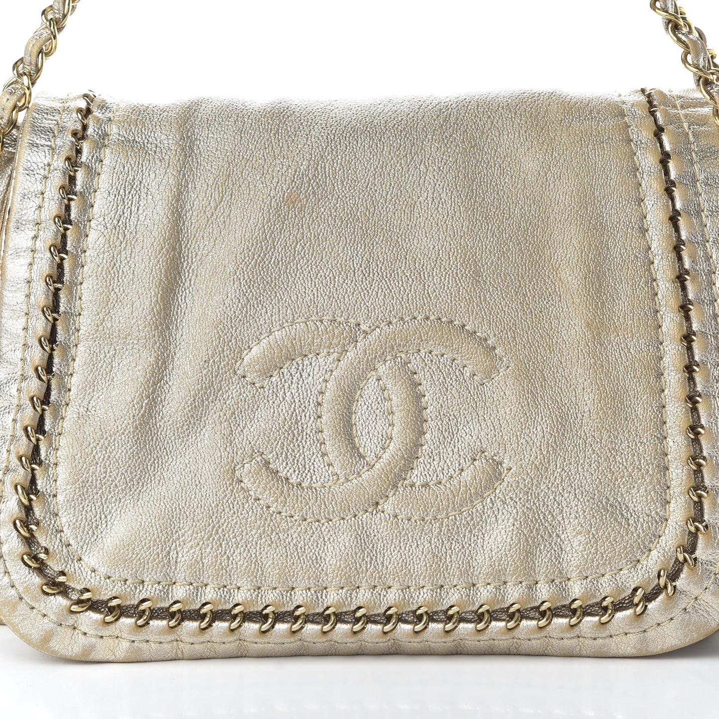 Metallic Goatskin Luxe Ligne Flap Light Gold