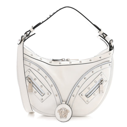 Versace Calfskin Studded Small Repeat Zip Hobo White 1 of 16