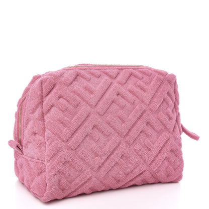 Fendi Terry Cloth Vitello Century Matte FF 1974 Embossed Medium Trapezoid Beauty Pouch Lollypop 3 of 7