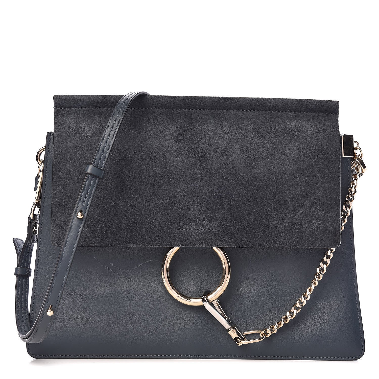 Chloe Suede Calfskin Medium Faye Shoulder Bag Silver Blue 1 of 16