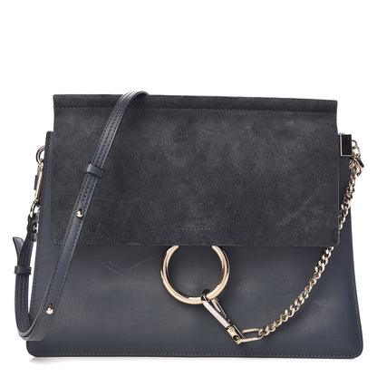 Chloe Suede Calfskin Medium Faye Shoulder Bag Silver Blue 1 of 16
