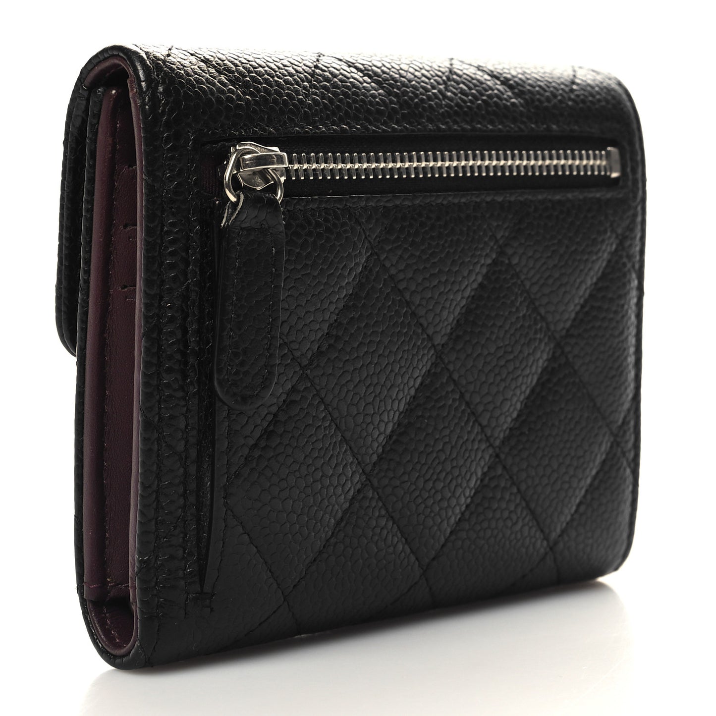 Caviar Quilted Compact Flap Wallet Black