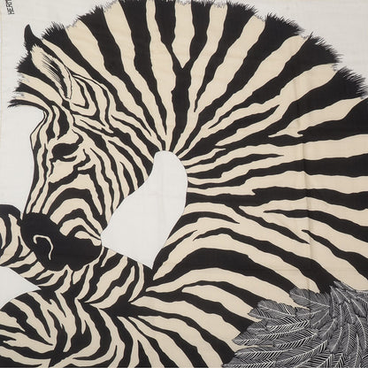 Hermes Cashmere Silk Zebra Pegasus Shawl 140 White Black Naturel 1 of 5